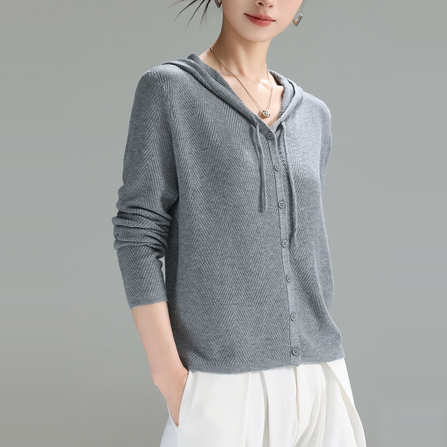 连帽针织开衫女士毛衣