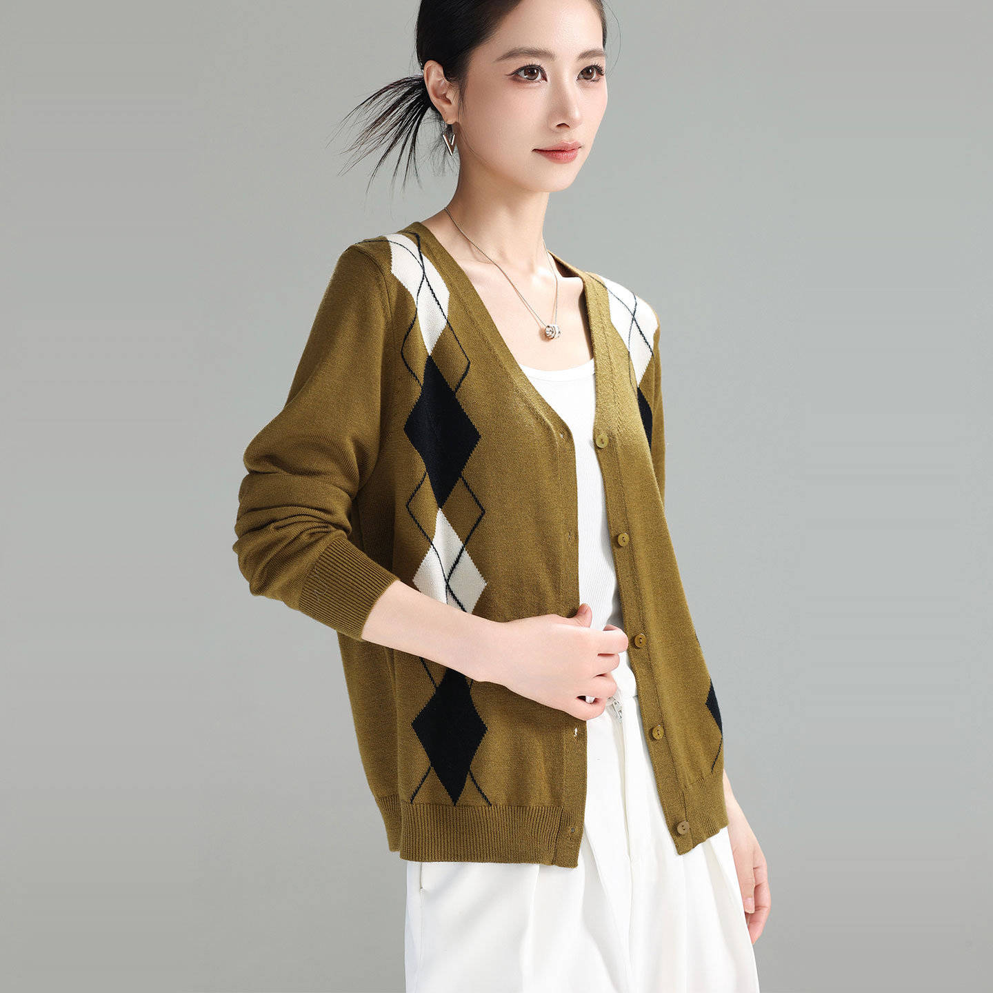 V领针织开衫外套毛衣女