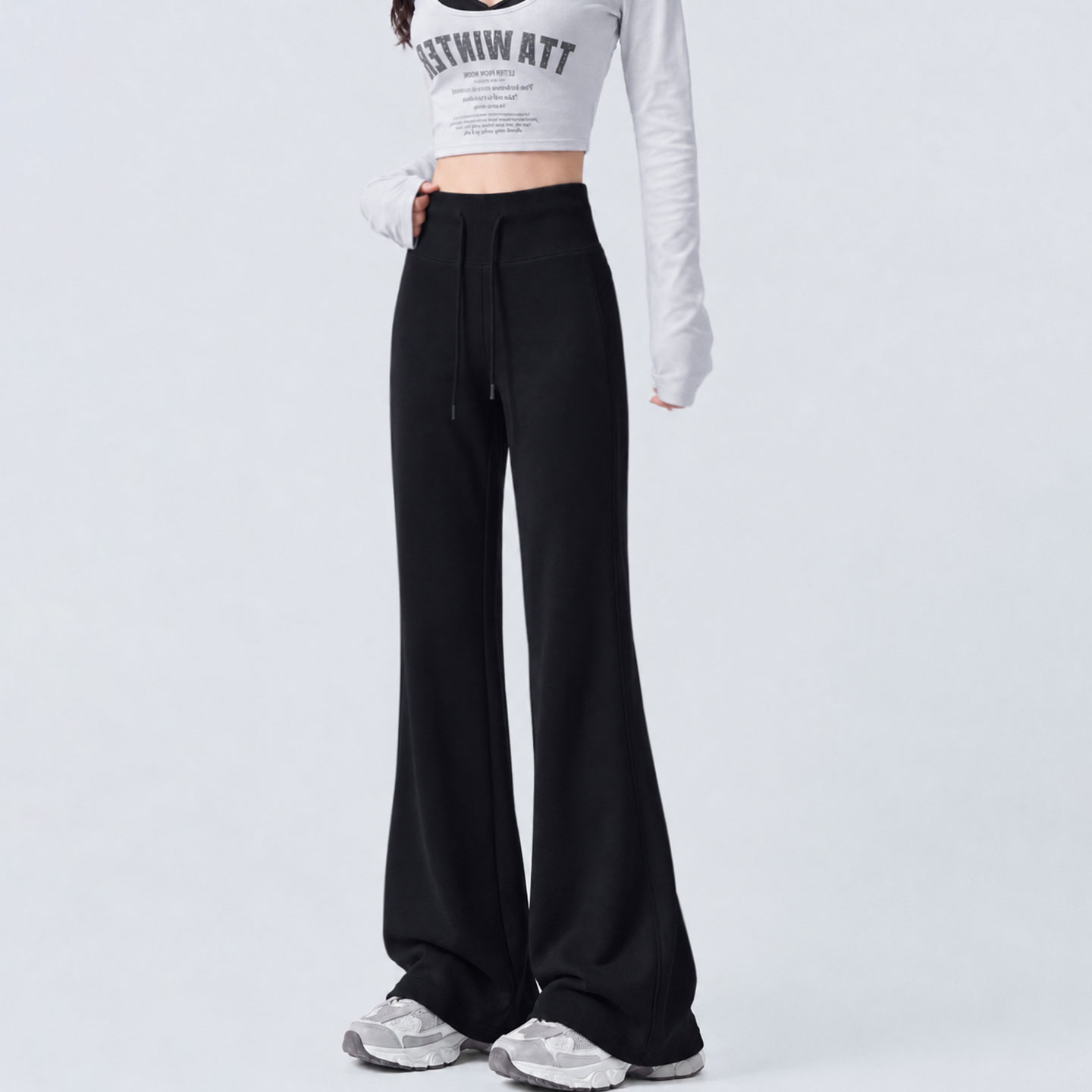 黑色微喇运动裤女夏季薄款2026新款高腰显瘦马蹄美式灰色喇叭卫