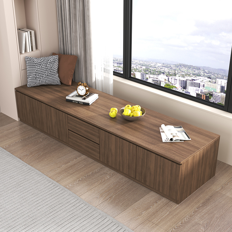 实木飘窗柜子落地矮柜卧室置物柜阳台储物柜可坐家用W收纳抽屉定