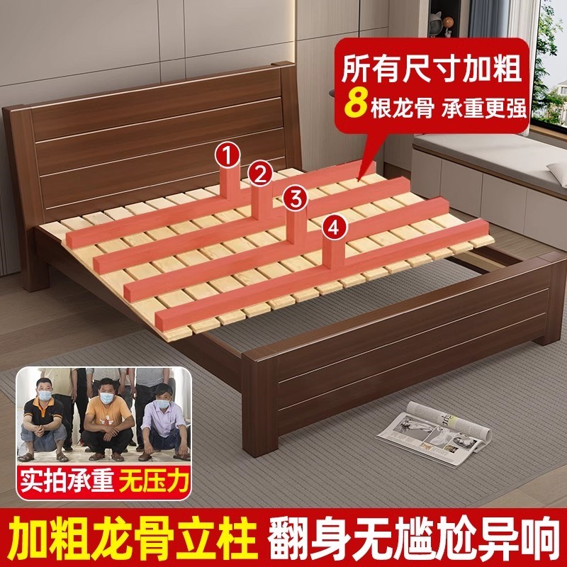 中式实木床1f.8米双人大床家用1.5米主卧新款简约出租房1.2m单人