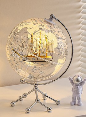 升级款帆船地球仪摆件带灯光轻奢高档客厅电视柜办公室生日礼物男