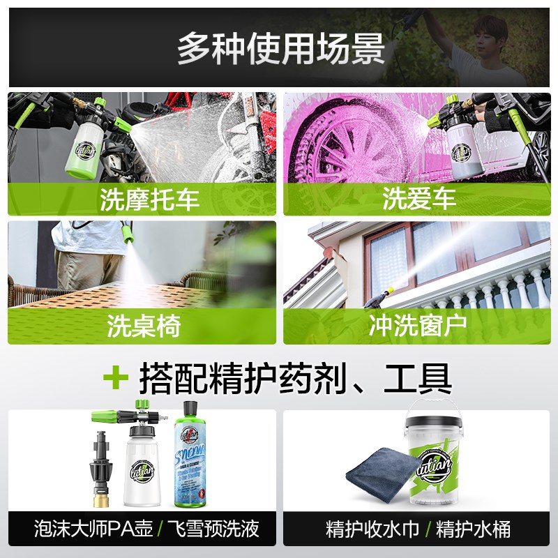 绿田高压洗车机银狐F4感应家用清洗机洗车水枪水泵无刷车洗车神器