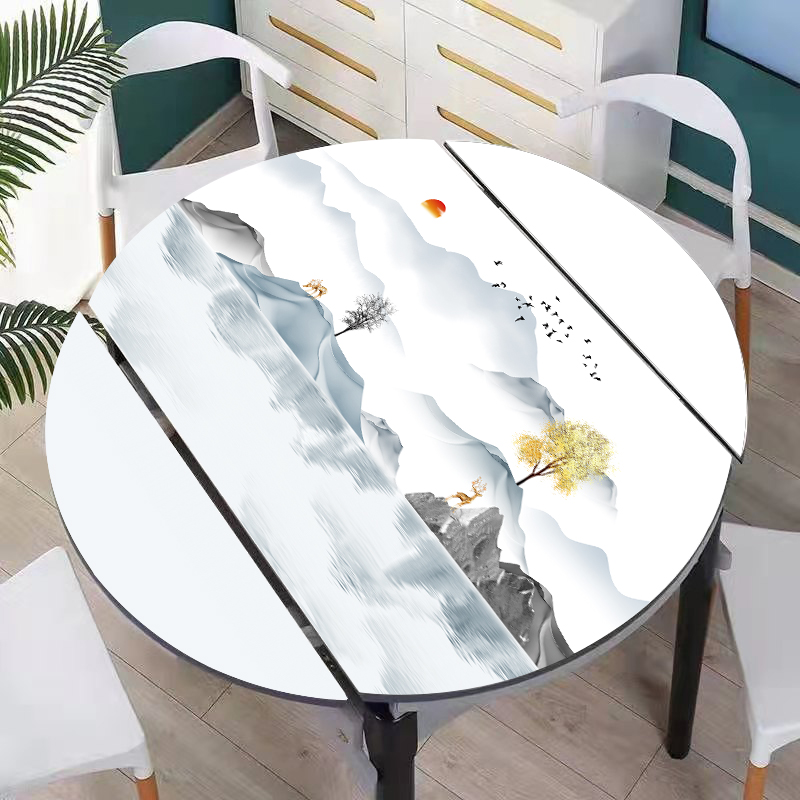 折叠圆桌桌垫pvc桌布防水防油耐高温简约高档餐桌垫圆形盖布台布