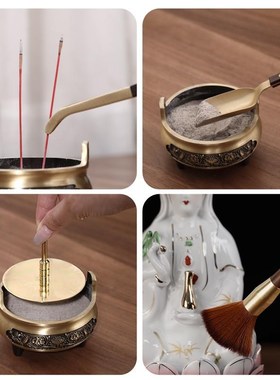 佛堂清洁工具神像实木佛尘扫软毛净佛巾香灰夹香炉清理套装收纳筒