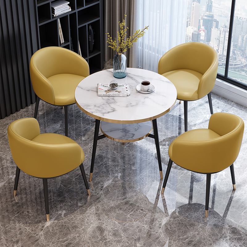 轻奢大理石洽谈接待桌椅简约组合售楼处会客办公休闲谈判圆桌餐桌