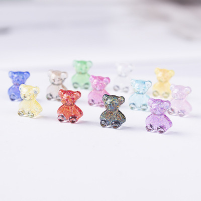 新款树脂配件卡通极光熊 立体美甲贴片材料指甲装饰闪粉小熊饰品