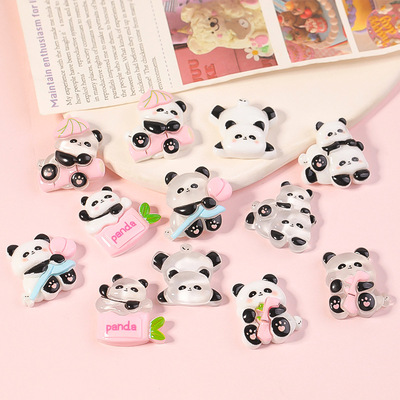 diy饰品配件卡通可爱小熊猫奶油胶手机壳冰箱贴树脂洞洞鞋扣配件