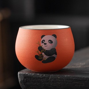 陶瓷国潮风 熊猫主人杯陶瓷品茗杯单杯茶盏礼品功夫茶具礼盒U套装