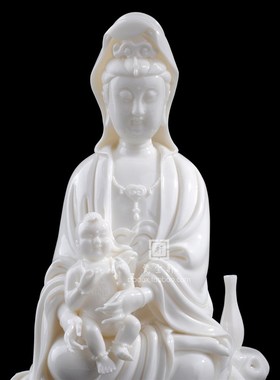 送子观音德化白瓷传统坐像观世音雕塑家居陶瓷客厅家居工艺品摆件