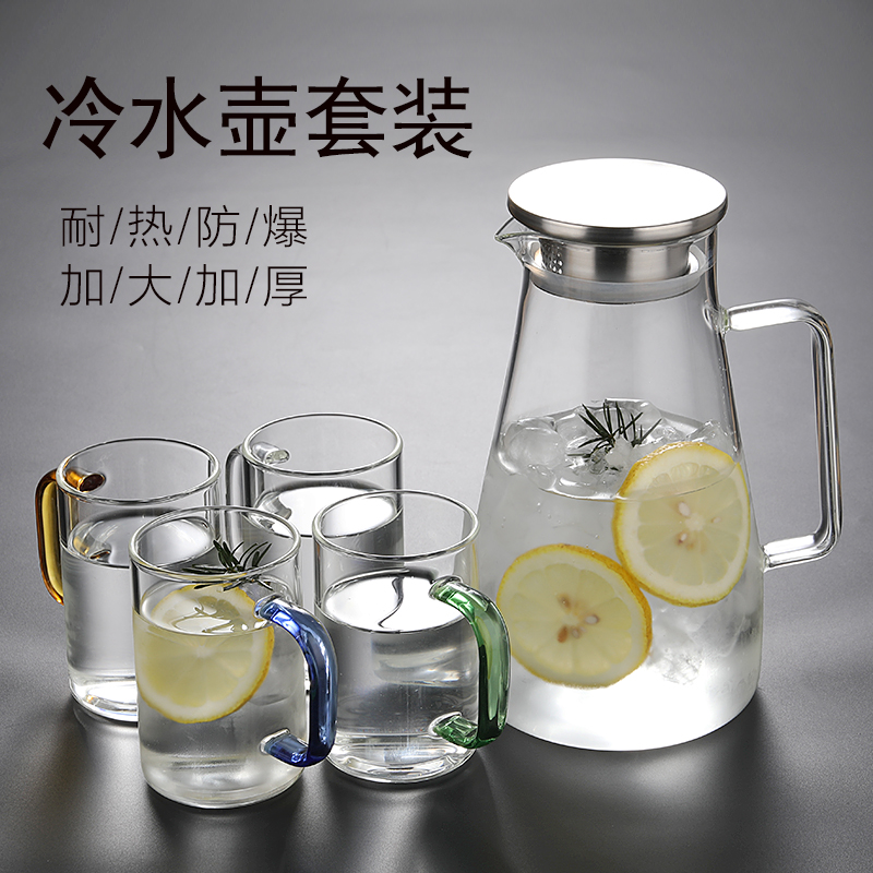 耐热加厚底玻璃的水杯带把手家用牛奶杯微波炉可加热早餐彩把套装