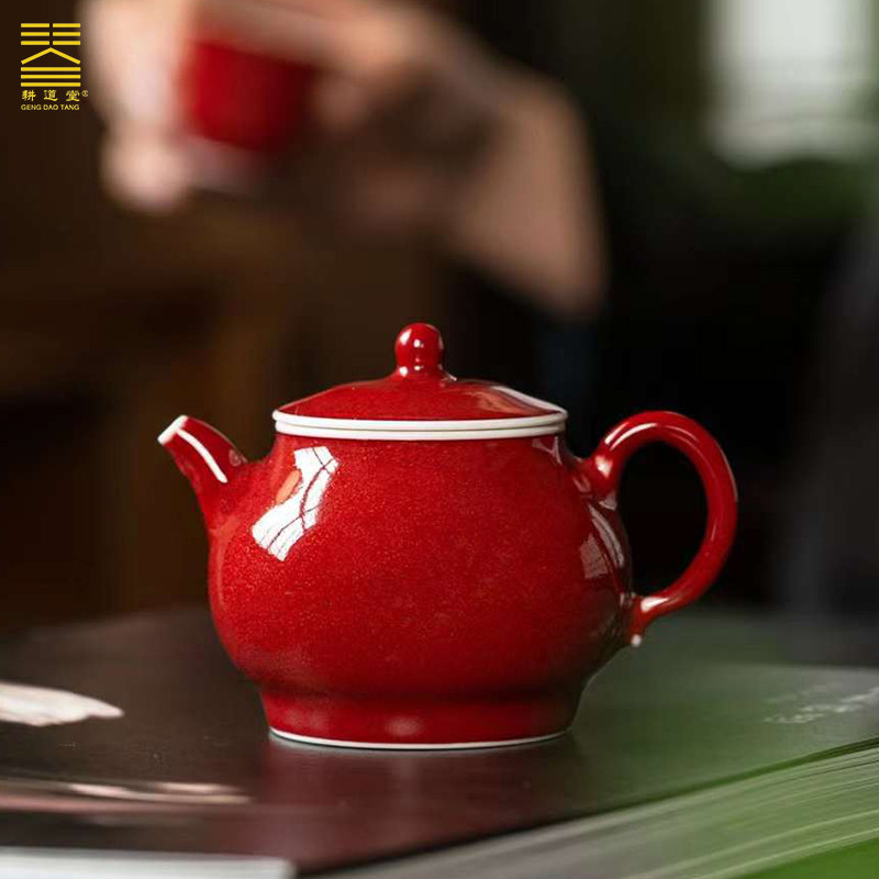 景德镇高温霁红釉优品小潘壶