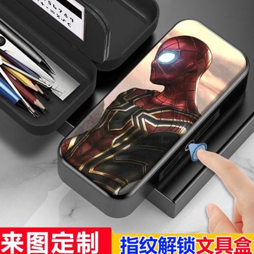 漫威英雄蜘蛛侠彼得文具盒指纹解锁铅笔盒男生帅气黑科技笔盒新款