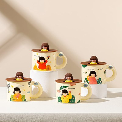 ES 可爱杯子高颜值带盖子马克杯女生设计感陶瓷杯早餐杯情侣杯子