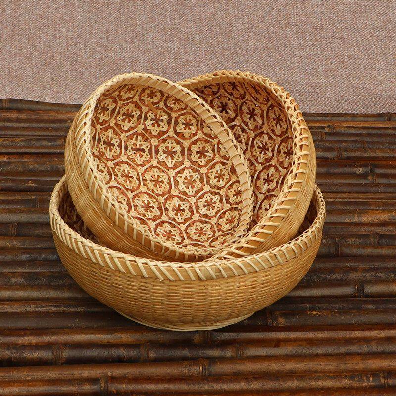 越南竹编收纳筐篮子厨房家用水果竹制品纯手工桌面圆形农家