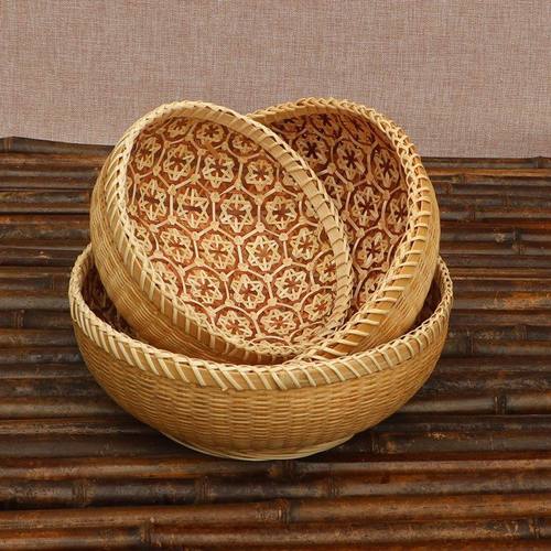 越南竹编收纳筐篮子厨房家用水果竹制品纯手工桌面圆形农家