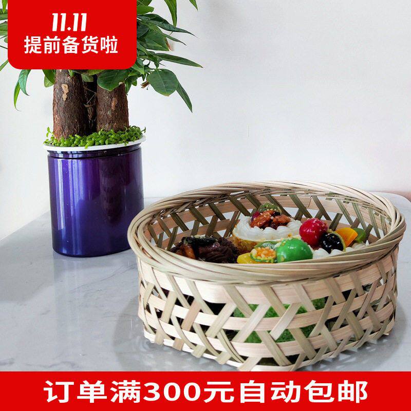 竹编蒸篮圆形平底竹篮手工编织蒸笼放电饭锅竹制品蒸糕点包子玉米
