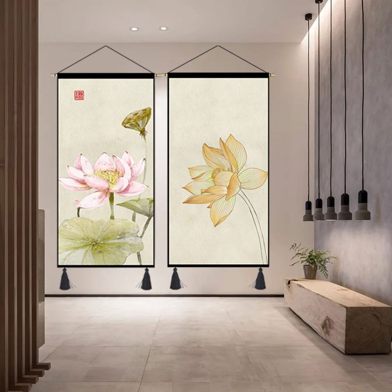 壁中国风布艺挂毯客厅玄关画毯荷花新中式挂画沙发背景墙装饰画图片