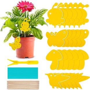 家用黄板包邮小粘虫板花型花卉月季双面沾诱虫板灭虫地插支架扎带