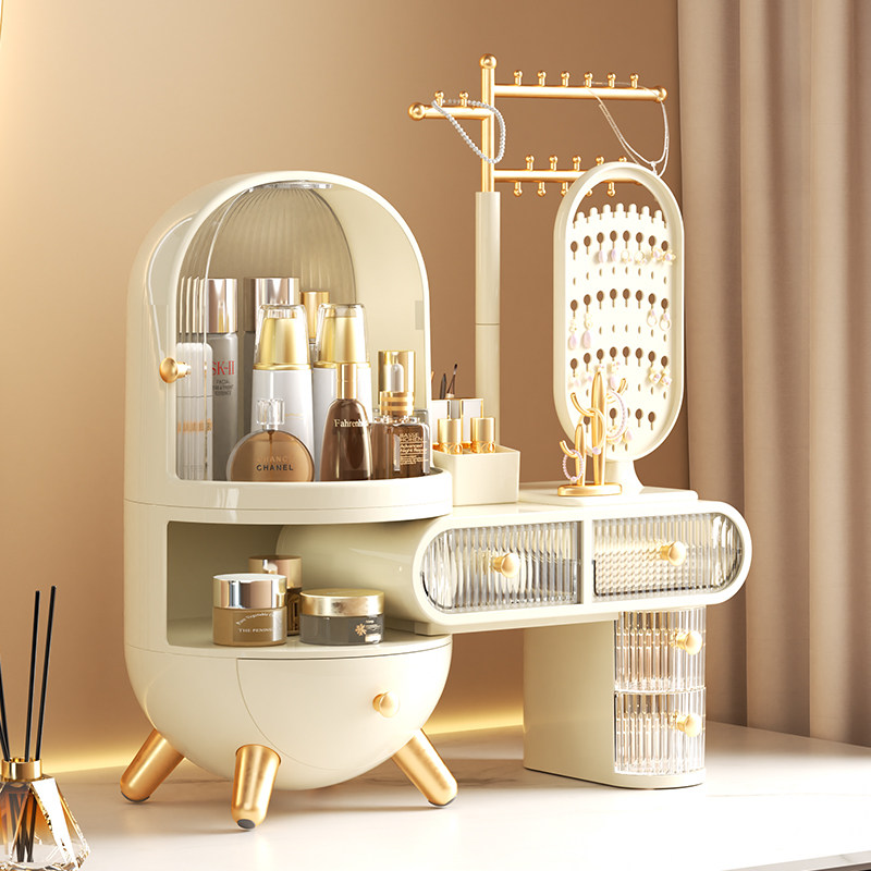 梳妆台化妆品收纳盒桌面首饰一体防尘高级感家用带镜子宿舍护肤品