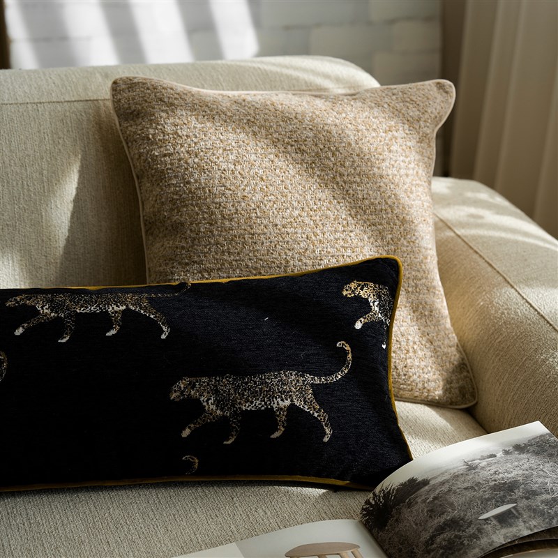 黑底金豹提花现代纯色肌理绒面靠垫抱枕沙发卧室样板间腰枕