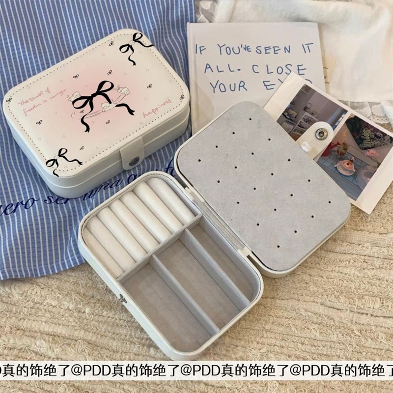 黑色蝴蝶结小猫首饰收纳盒大容量防氧化便携项链戒指耳钉小物件