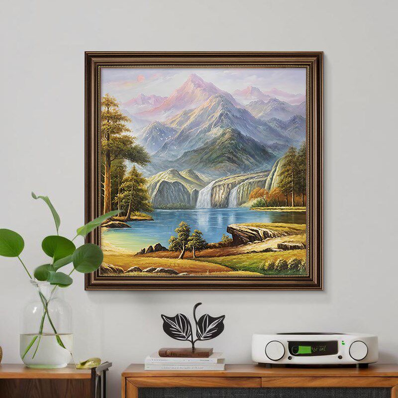 聚宝盆玄关装饰画轻奢高级感2025新款山水画客厅挂画餐厅背景壁画