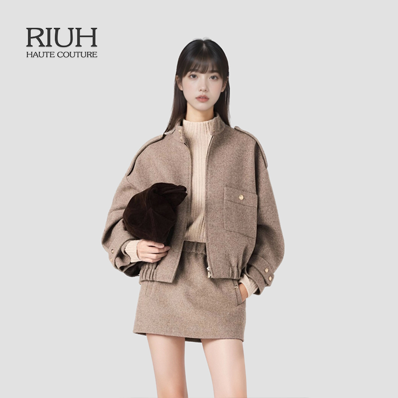 RIUH保暖百搭法式羊毛混纺立领夹克外套25秋冬