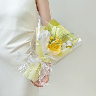 早春情人节手工针织花束成品毛线钩织永生花送女友生日礼物仿真花