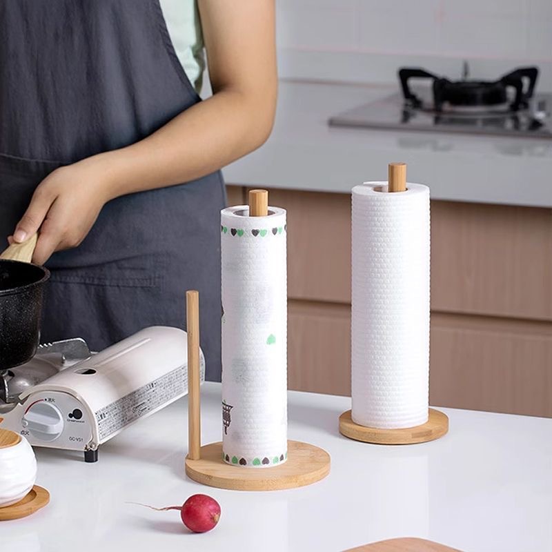竹木卷纸架立式纸巾收纳架厨房免