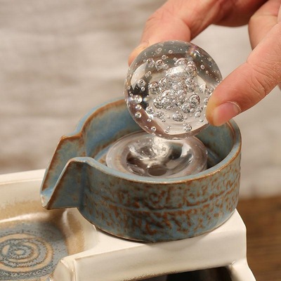 气泡冰裂玻璃水晶转动球假山上水