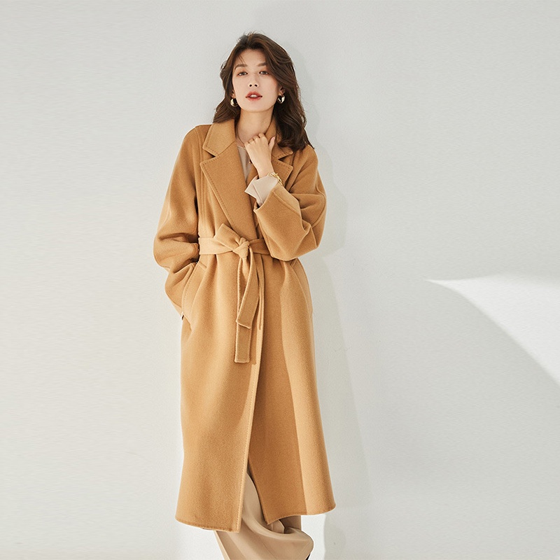 盛宏严选25秋冬新款M家双面呢翻领珠边线羊毛长款大衣外套女11219