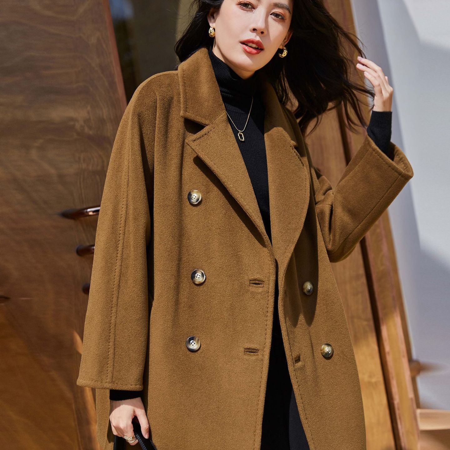 冬新M家经典101801立绒柔顺小个子日常通勤短款羊毛大衣女13802