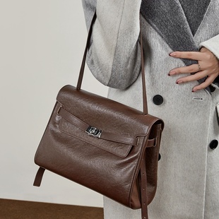 头层植鞣牛皮凯丽包2025新款小方包复古通勤包大容量斜挎单肩包女