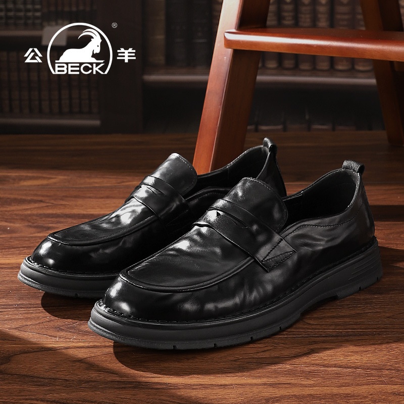公羊男鞋头层牛皮皮鞋男商务正装舒适休闲男鞋乐福鞋宴会新郎鞋