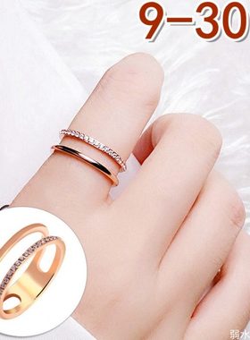 玫瑰金彩金戒指女大号大码胖双层组合细单排微镶小钻简约简单漂亮