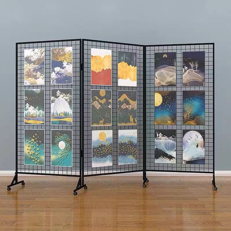 铁艺网格折叠展示架幼儿园美工区作品书法画展网架立式移动置物架