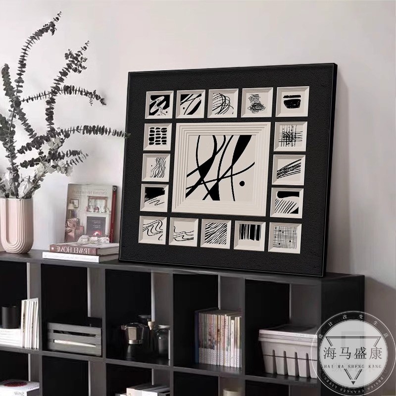 意式极简客d厅桌面摆件装饰画黑白抽象艺术挂画小众沙发背景墙壁