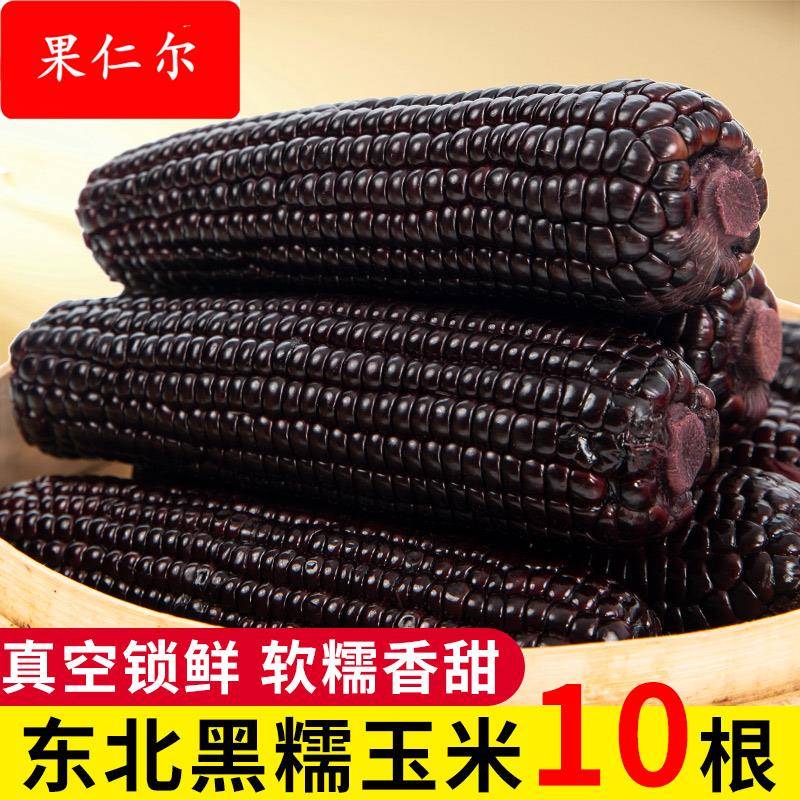 东北黑糯玉米真空装10根新鲜甜糯玉米棒子开袋加热即食粗粮黑玉米