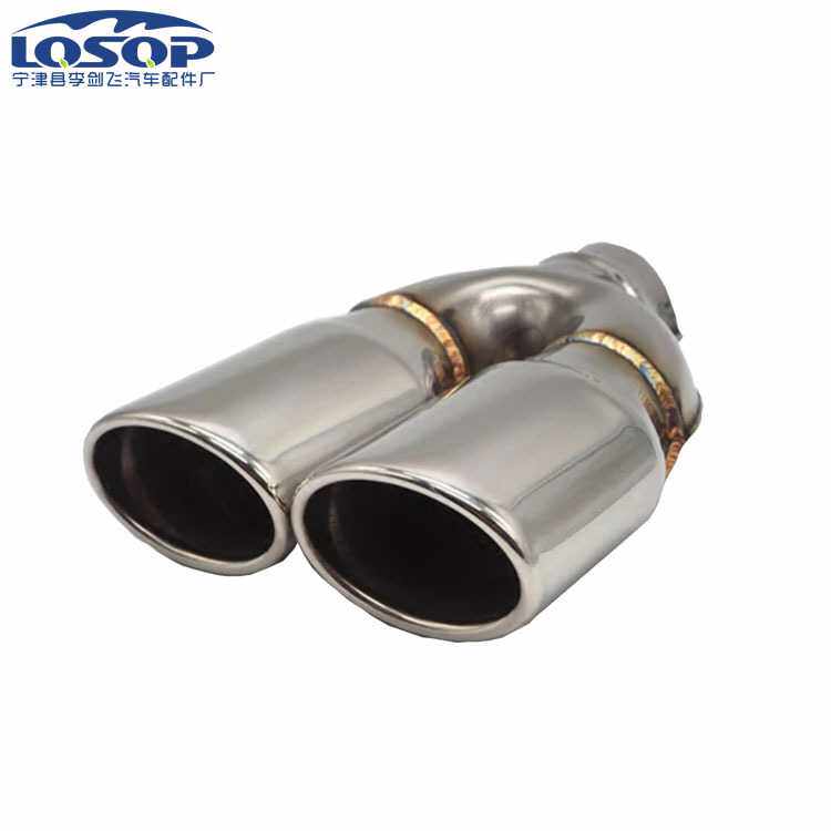 厂家直供焊接汽车改装尾喉 尾咀椭圆双管一出二通用款可配件