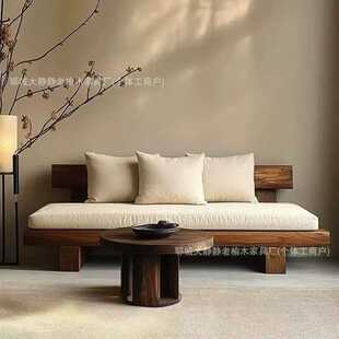 老榆木沙发民宿酒店禅意实木沙发侘寂风客厅家具三人靠背直排沙发