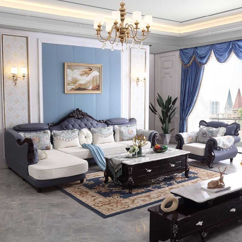 欧式布艺沙发客厅贵妃转角组合大小户型新款简欧科技布沙发可拆洗
