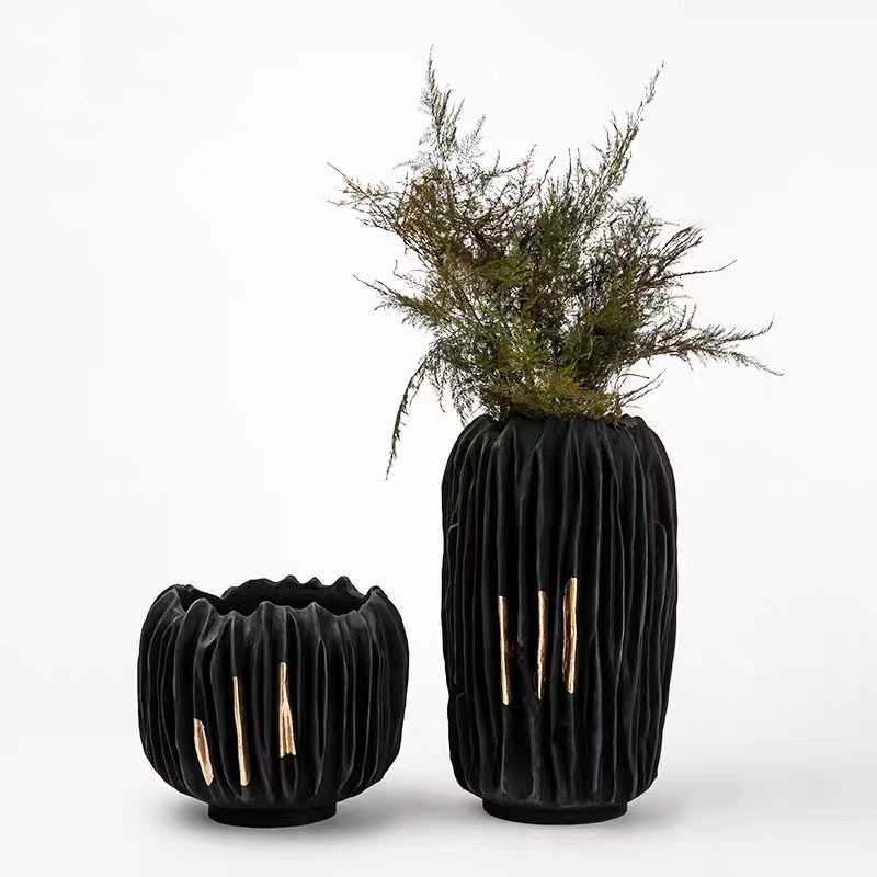 轻奢极简创意折纸树脂花瓶花器软装样板房客厅茶几餐桌面家居饰品