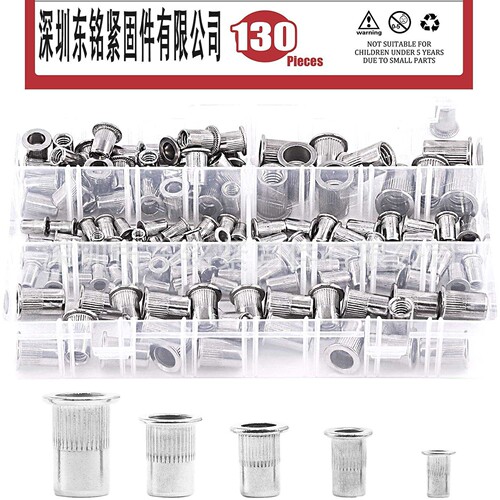 130pcs 拉铆螺母304不锈钢平头拉帽卯接M5大小沉头锚螺帽
