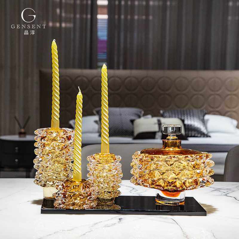 晶淳 现代轻奢水晶玻璃蜡烛台 样板间客厅餐桌高级装饰摆件艺术