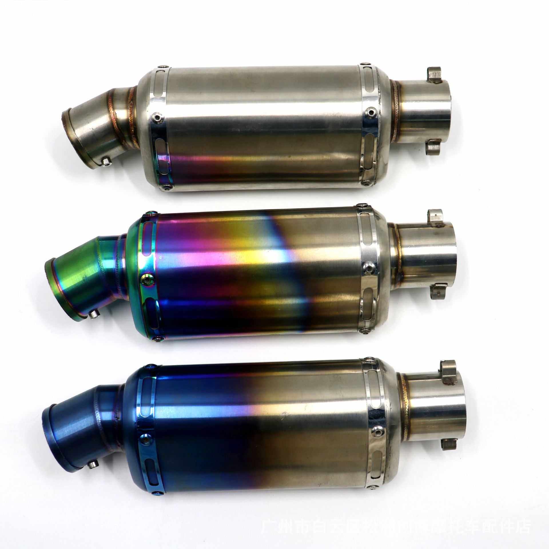 工厂直销三角银色/幻彩/半蓝筒体175mm摩托改装排气管 可定制