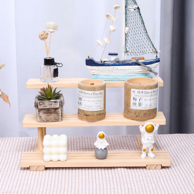 实木梯形置物f架木质桌面收纳整理架多阶梯层展示架珠宝展示台家