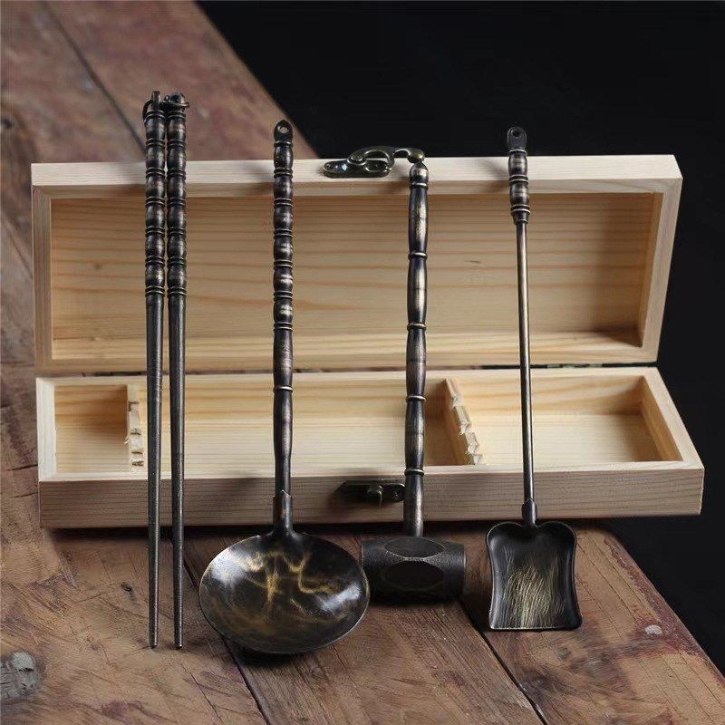 围炉煮茶炭炉工具铜件工艺u品潮州功夫茶炉夹碳铜筷子钳子铲子勺