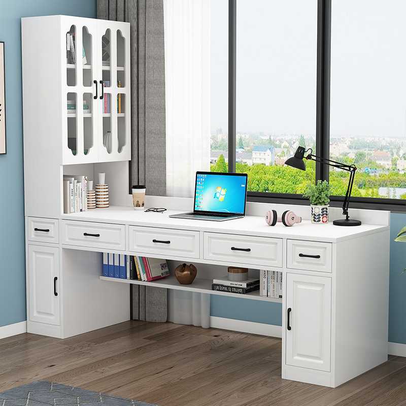 实木飘窗书桌书架一体电脑桌小户型窗边学生学习桌写字桌书柜组合