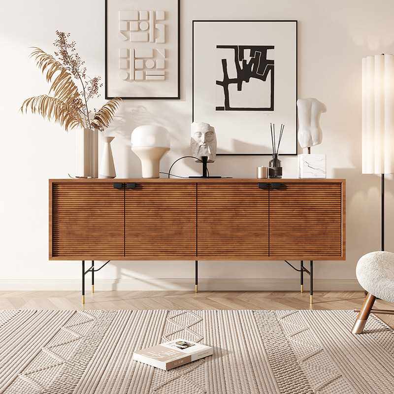 侘寂风极简餐边柜北欧实木雕花中古玄关柜储物柜轻奢家用靠墙边柜